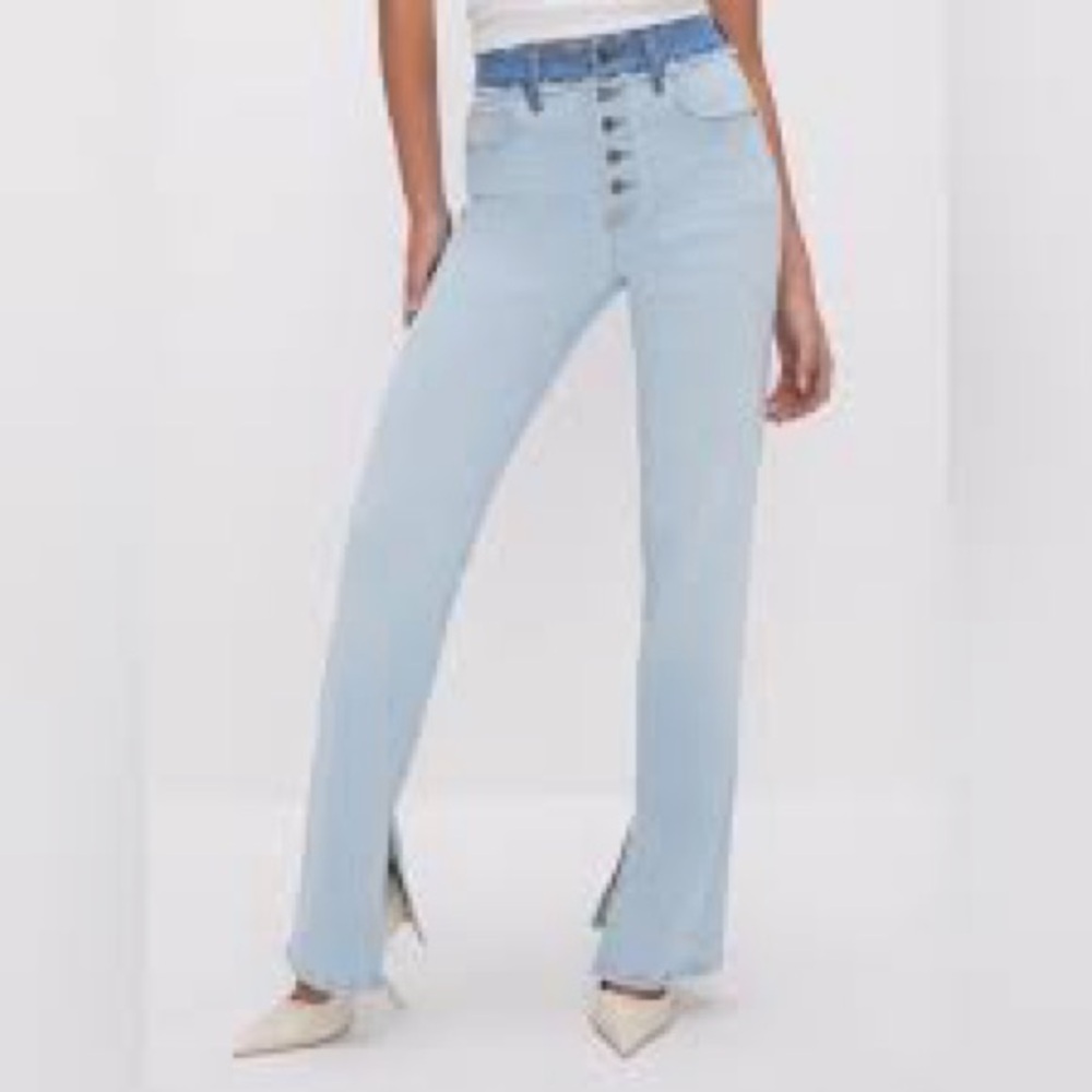 Good American Straight Leg Jeans Size 16 Frayed Waist Split Hem